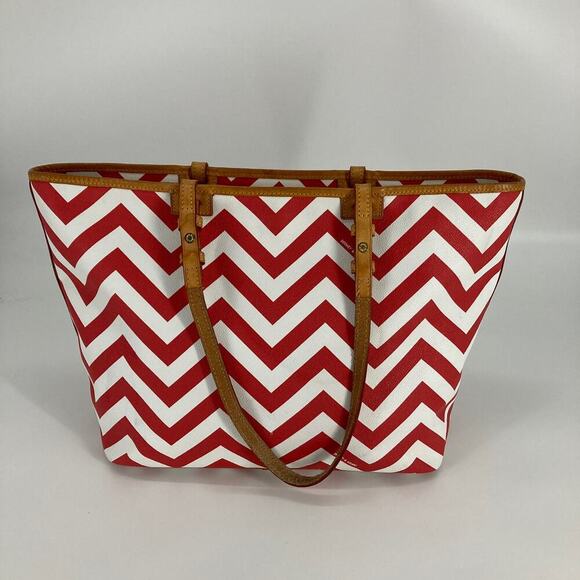 DOONEY & BOURKE RED, WHITE CHEVERON WOMENS SHOULDER BAG TOTE - Picture 3 of 16